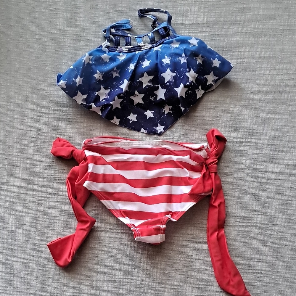 Girl's Blue Star and Red Stripe Bikini Set